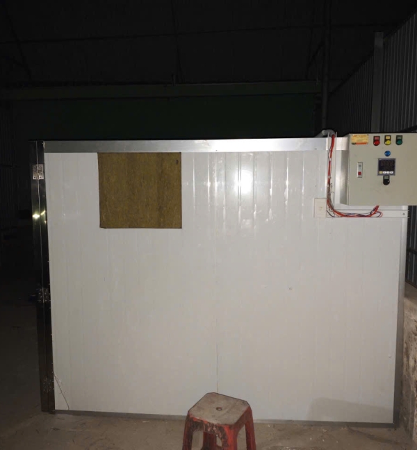 Kho ủ nóng hàng trái cây 11,09m³ tại Bình Dương | Panel Rockwool 50mm, 2 cửa panel, hệ thống điện trở sấy, quạt và tủ điện – Kim Ngọc Đăng
